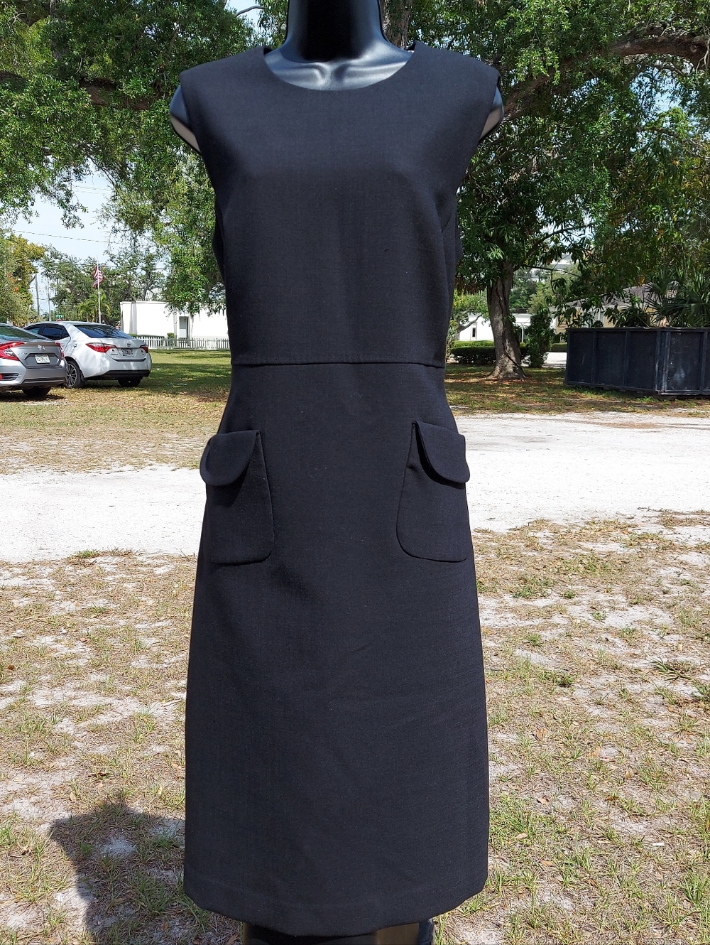 Tory Burch Black Sleeveless Sheath Dress with Front Flap Pockets Size 12